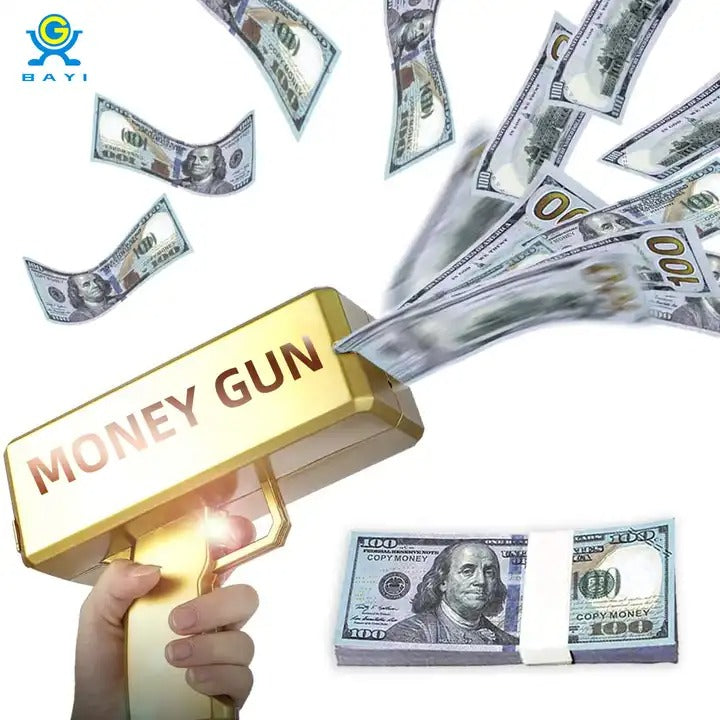 Gold Money Gun Cash Make Cashes Money Rain Gun Toy Shot Spray Real Golden Money Gun for Party - Toymallpk