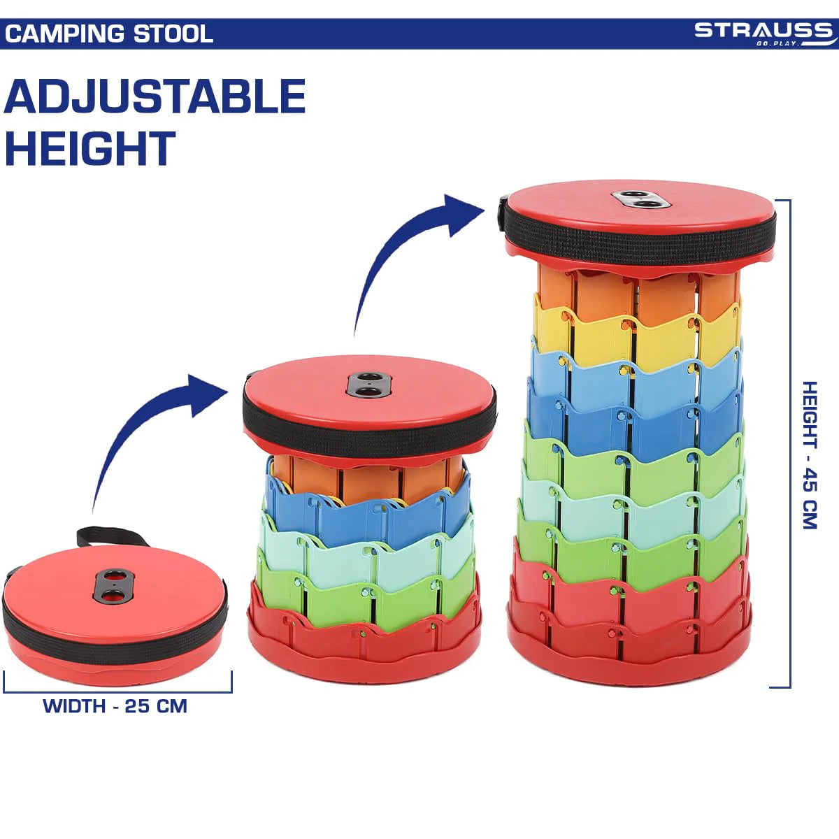 Adjustable Telescoping Foldable Camping Stool For Adults