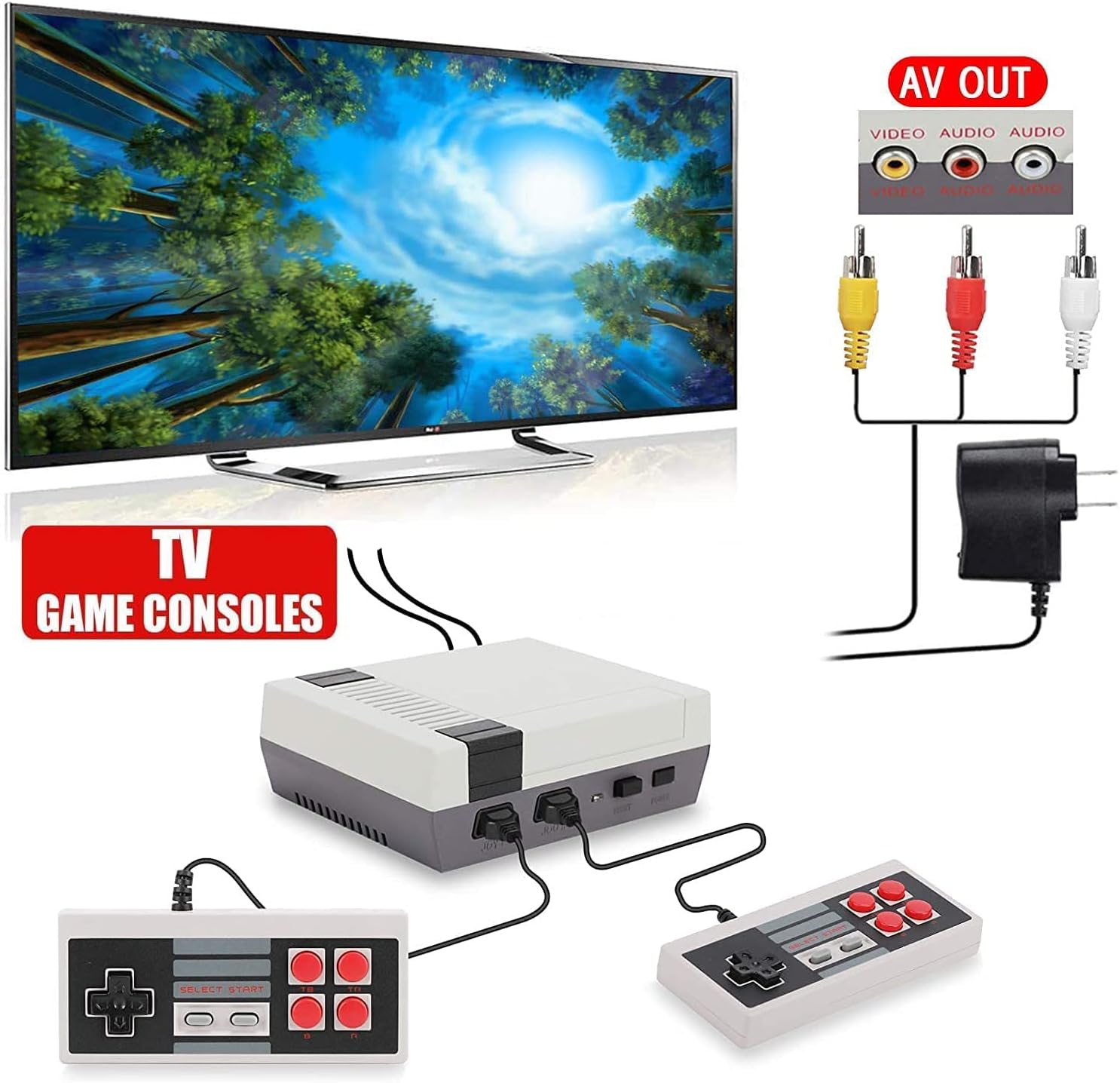 Built-in 620 in 1 Games Console, Mini Classic Game Console AV Output with 2 Controllers