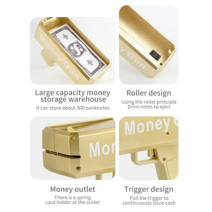 Gold Money Gun Cash Make Cashes Money Rain Gun Toy Shot Spray Real Golden Money Gun for Party