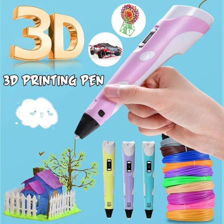 3D Pen For Kids 3D Drawing Pen for Kids 3D Printing Pen for Kids,Holder and Cable- Printing Doodler Pen with LCD Screen For Arts Crafts includes Premium Quality holder Free 3 Filament and Electric Cable Multicolor