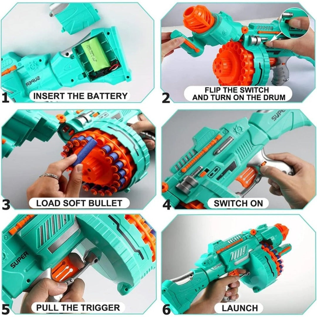 🔥 BLAST Super Gun – Soft Bullet Toy Gun with Automatic Rotation! 🎯🔫