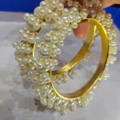 ladies bangles -Trendy pearl Gajra BanglesWhite Pearls/Beads - Fashionable Accessories for Girls and Women" churiyan set - sizes 2 or 2.5 dhai