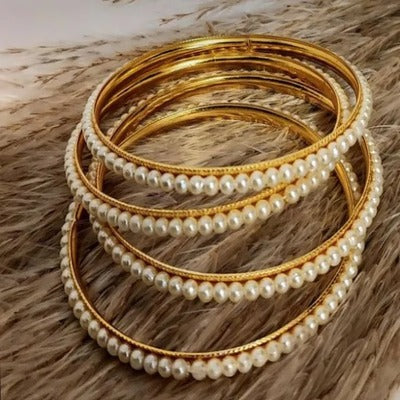 ladies bangles -Trendy pearl Bangles with White Pearls/Beads churiya 12 pcs for Girls and Women" churiyan set - sizes 2 or 2.5 dhai