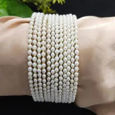 ladies bangles -Trendy pearl Bangles with White Pearls/Beads churiya 12 pcs for Girls and Women" churiyan set - sizes 2 or 2.5 dhai