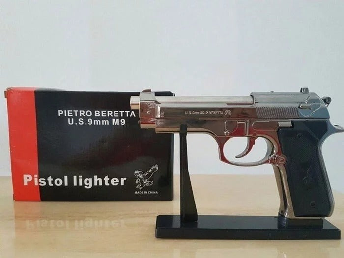 Metal 9 Mm Pistol Gun Shaped Cigarette Lighter