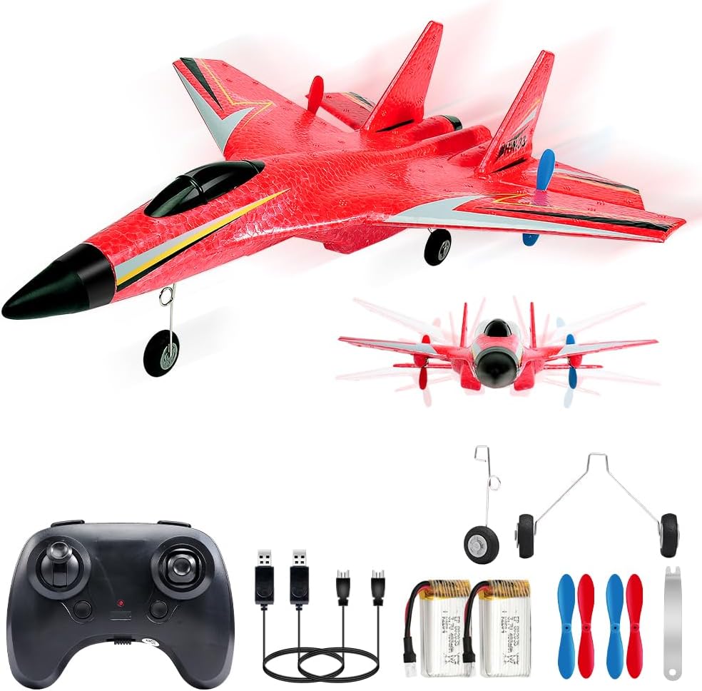 2 CH Rc Plane, Remote Control Airplane for Kids Adult Beginner - 2.4 Ghz Rc Airplane Jet Plane with Night Light, Easy to Fly - Plane Toy for Boys Age 8-12