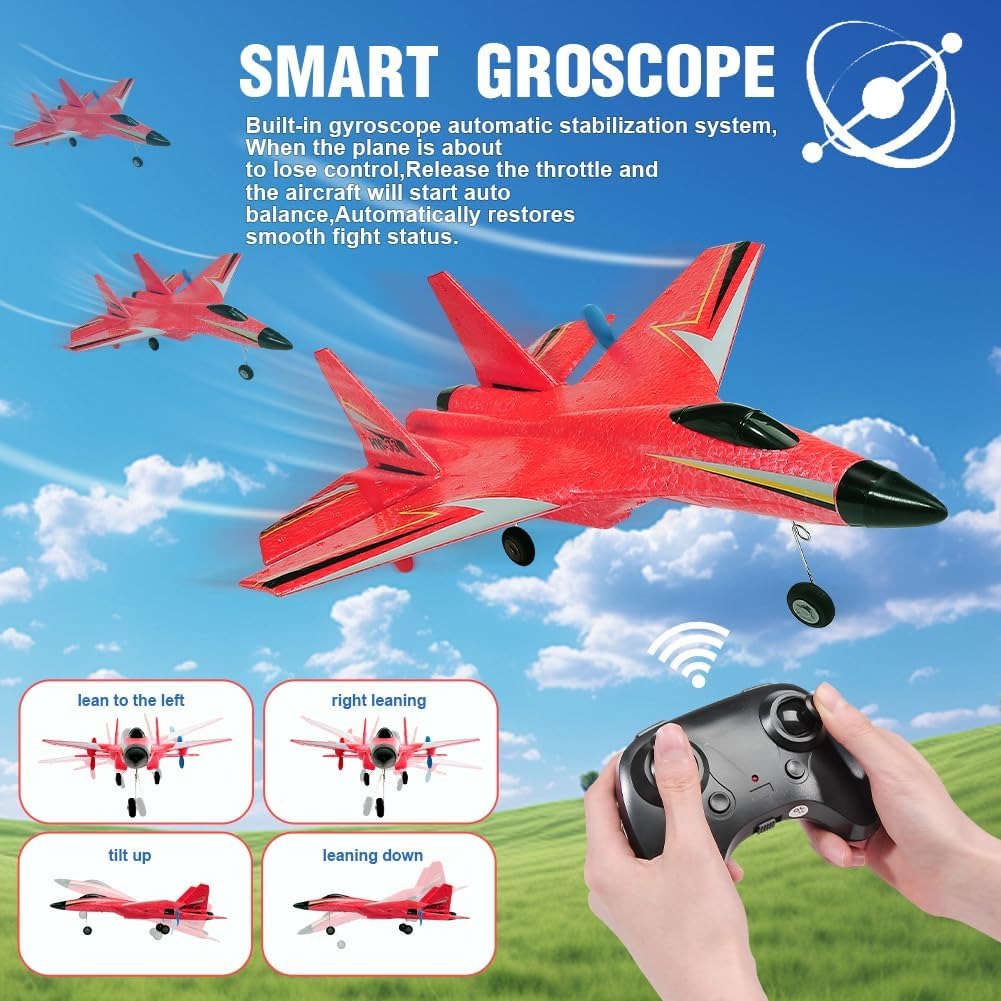 2 CH Rc Plane, Remote Control Airplane for Kids Adult Beginner - 2.4 Ghz Rc Airplane Jet Plane with Night Light, Easy to Fly - Plane Toy for Boys Age 8-12