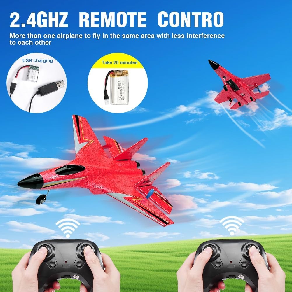 2 CH Rc Plane, Remote Control Airplane for Kids Adult Beginner - 2.4 Ghz Rc Airplane Jet Plane with Night Light, Easy to Fly - Plane Toy for Boys Age 8-12