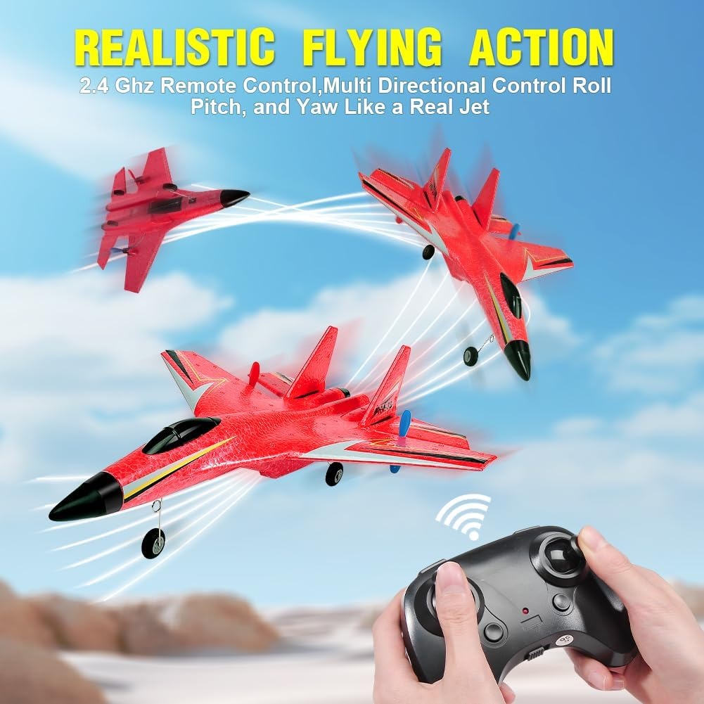 2 CH Rc Plane, Remote Control Airplane for Kids Adult Beginner - 2.4 Ghz Rc Airplane Jet Plane with Night Light, Easy to Fly - Plane Toy for Boys Age 8-12