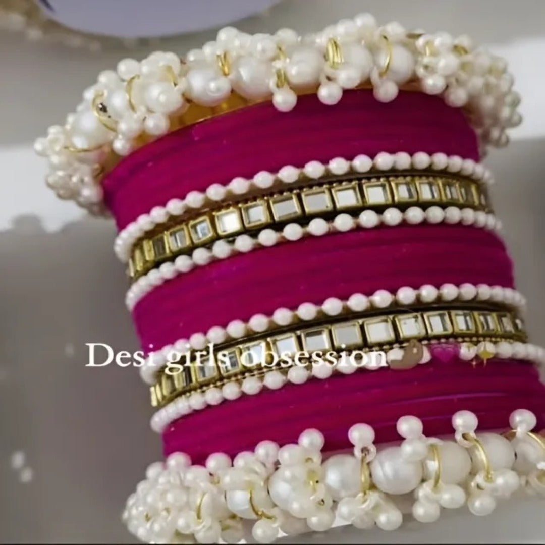 Trendy pearl Gajra Bangles with White Pearls/Beads