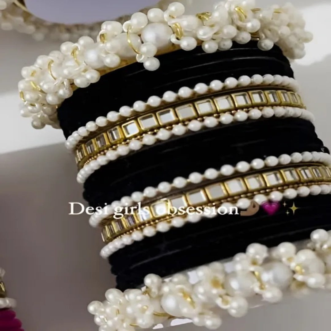 Trendy pearl Gajra Bangles with White Pearls/Beads