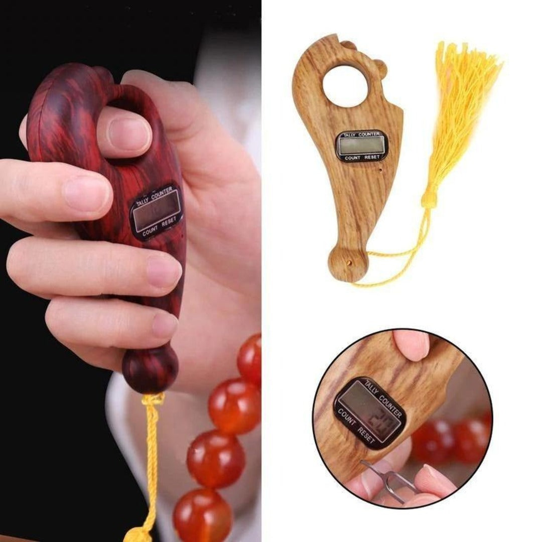 📿 Digital Finger Tally Counter – Elegant Wood Finish Tasbeeh for Zikr & Prayers Pack Of 2